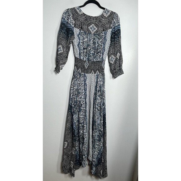 FREE PEOPLE Mexicali Rose Smocked Waist Maxi Dress Blue Size XS Boho Bohemian - Picture 10 of 16